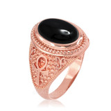 Rose Gold Egyptian Ankh Cross Black Onyx Statement Ring