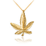Yellow Gold Marijuana Leaf Cannabis DC Charm Necklace
