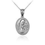 White Gold Praying Virgin Mary Medallion Charm Necklace