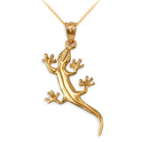 Polished Yellow Gold Salamander Lizard Charm Necklace