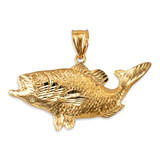Yellow Gold DC Textured Sea Bass Fish Pendant