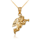 Polished Yellow Gold Trumpeting Angel DC Charm Necklace