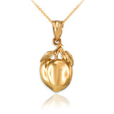 Polished DC Yellow Gold Peach Fruit Charm Necklace