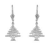 14K White Gold Cedar Tree of Lebanon Earrings