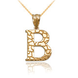 Yellow Gold Nugget Initial Letter "B" Pendant Necklace