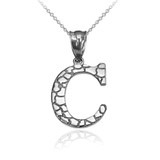 White Gold Nugget Initial Letter "C" Pendant Necklace