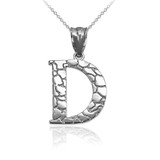 White Gold Nugget Initial Letter "D" Pendant Necklace