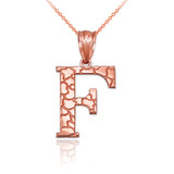 Rose Gold Nugget Initial Letter "F" Pendant Necklace