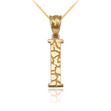 Yellow Gold Nugget Initial Letter "I" Pendant Necklace