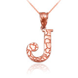Rose Gold Nugget Initial Letter "J" Pendant Necklace