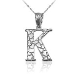 White Gold Nugget Initial Letter "K" Pendant Necklace