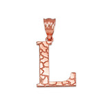 Rose Gold Nugget Initial Letter "L" Pendant Necklace