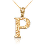 Yellow Gold Nugget Initial Letter "P" Pendant Necklace
