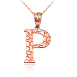 Rose Gold Nugget Initial Letter "P" Pendant Necklace