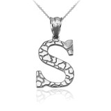 White Gold Nugget Initial Letter "S" Pendant Necklace