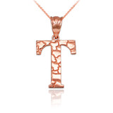 Rose Gold Nugget Initial Letter "T" Pendant Necklace