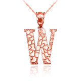 Rose Gold Nugget Initial Letter "W" Pendant Necklace