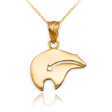 Yellow Gold Zuni Bear Heartline Arrow  Charm Necklace