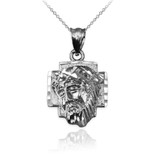 White Gold Jesus Face Cross DC Charm Necklace