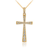 Diamond Studded Solid Yellow Gold Cross Pendant Necklace