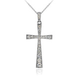 Diamond Studded Solid White Gold Cross Pendant Necklace
