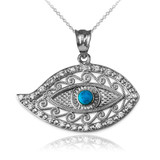 White Gold Evil Eye Diamond Turquoise Filigree Pendant Necklace