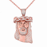 Rose Gold Iced-Out CZ Jesus Head Pendant Necklace