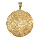 Yellow Gold Aztec Mayan Sun Calendar Extra Large Pendant (XL/XXL)