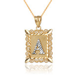 Gold Alphabet DC Letter Initial Filigree Pendant Necklace