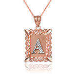 Rose Gold Alphabet DC Letter Initial Filigree Pendant Necklace