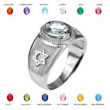 White Gold Star of David Jewish Birthstone CZ Ring