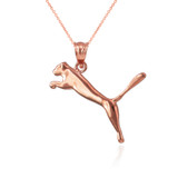 Solid Rose Gold Jumping Puma Cat Pendant Necklace