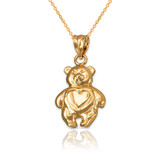 Yellow Gold Teddy Bear Charm Necklace