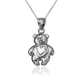 White Gold Teddy Bear Charm Necklace