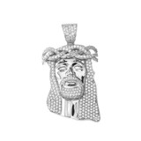 White Gold Diamond Iced-Out Jesus Face Medium Pendant