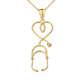 Yellow Gold Stethoscope Heart Pendant Necklace