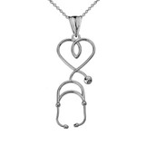White Gold Stethoscope Heart Pendant Necklace