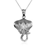 White Gold Stingray Fish DC Pendant Necklace