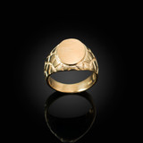 Yellow Gold Oval Signet Mens Nugget Band  Ring