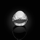 White Gold Oval Signet Mens Nugget Band  Ring