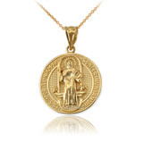 Solid Gold St. Benedict Reversible Medallion Charm Necklace