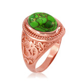 Rose Gold Om (aum) Oval Green Copper Turquoise Ring