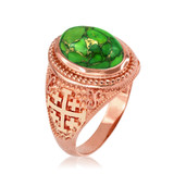 Rose Gold Jerusalem Cross Green Copper Turquoise Statement Ring