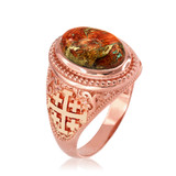 Rose Gold Jerusalem Cross Orange Copper Turquoise Statement Ring