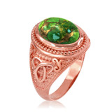 Rose Gold Celtic Knot Green Copper Turquoise Ring