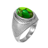 White Gold Green Copper Turquoise Statement Ring