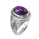 White Gold Masonic Purple Copper Turquoise Statement Ring