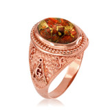 Rose Gold Masonic Orange Copper Turquoise Statement Ring