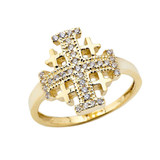 Yellow Gold Jerusalem Cross Diamond Ring