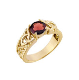 Yellow Gold Celtic Knot Garnet Gemstone Ring